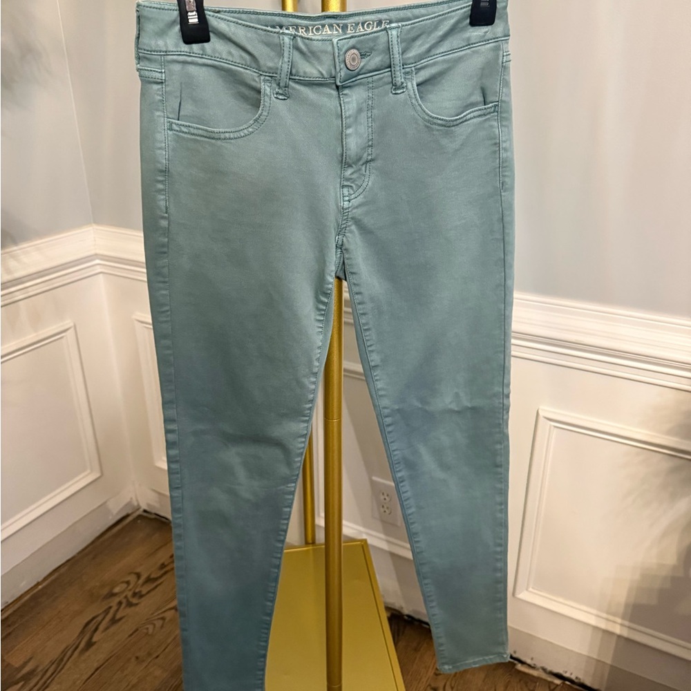 Vintage Y2K American Eagle Light Green Super Stretch Jeggings -Comfy Fit, Sz 6